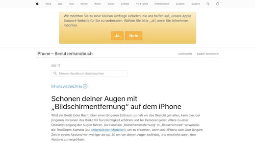 „Bildschirmentfernung“ auf dem iPhone